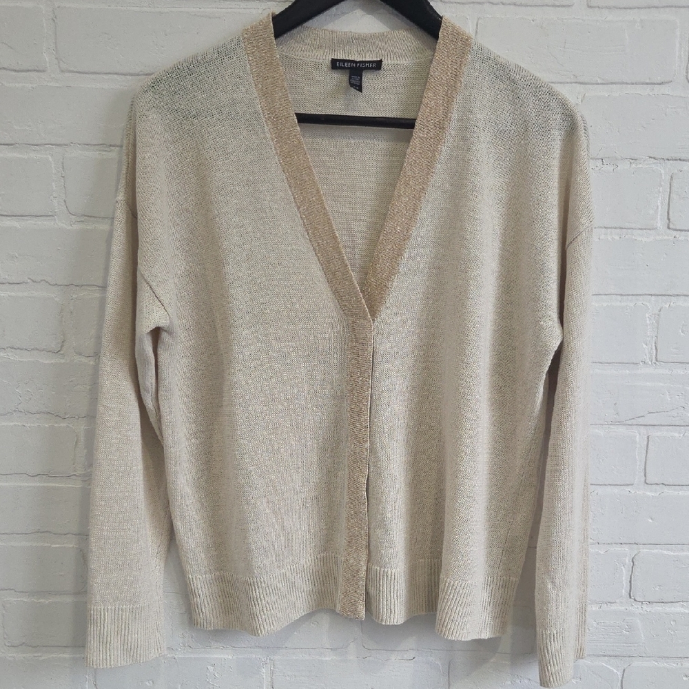 Eileen Fisher Cream V-Neck Cardigan